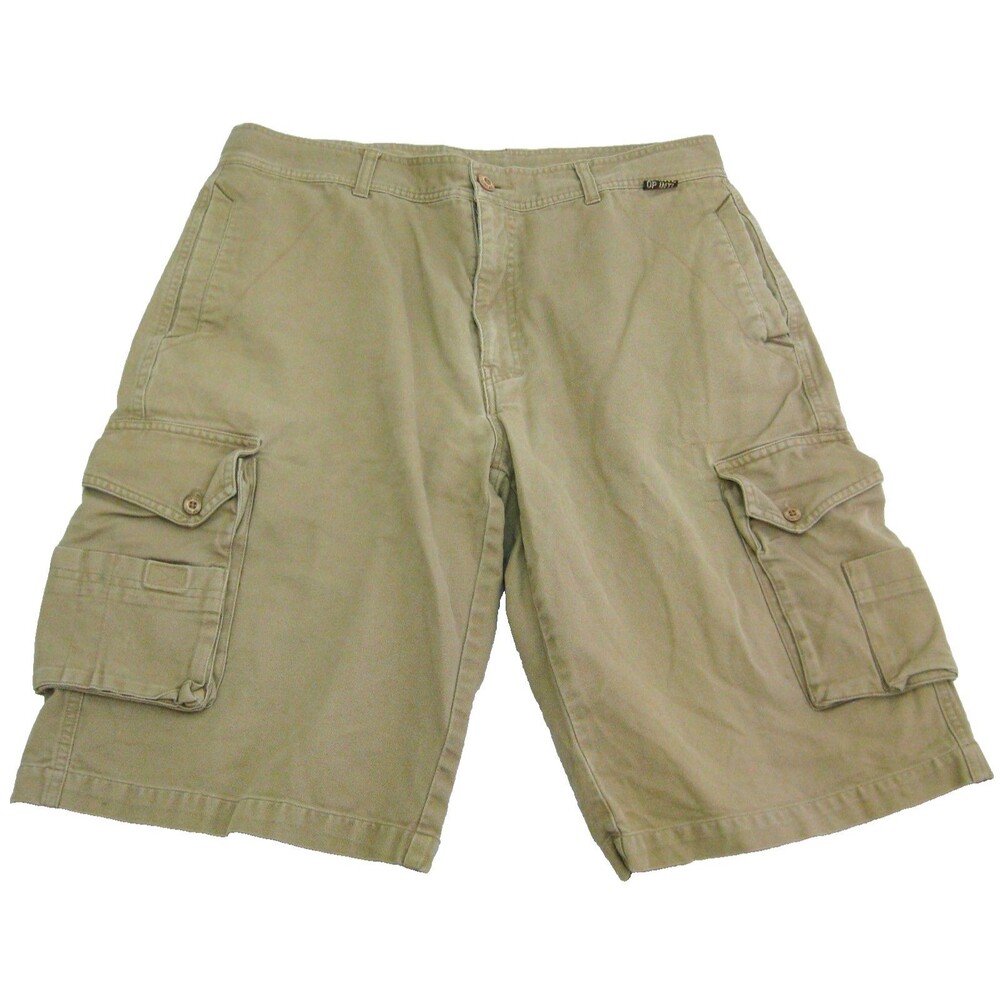OP Khaki Cargo Shorts Mens Size 33 Beige Walking Pants 10 Pockets Zipper Fly